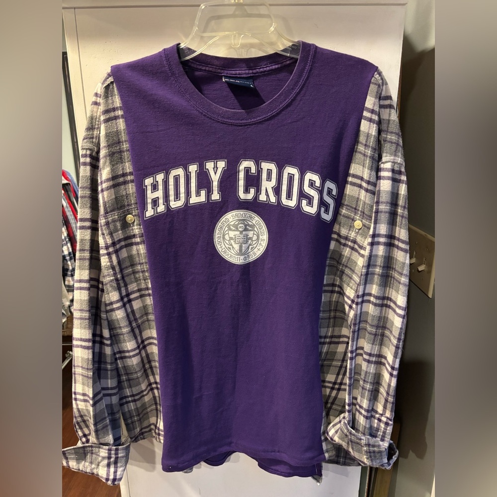 Custom Purple Holy Cross Plaid Long Sleeve Shirt